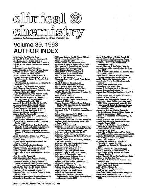 Volume 39, 1993 AUTHOR INDEX - Clinical Chemistry