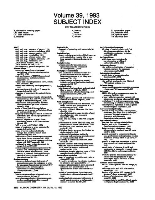 Volume 39, 1993 AUTHOR INDEX - Clinical Chemistry
