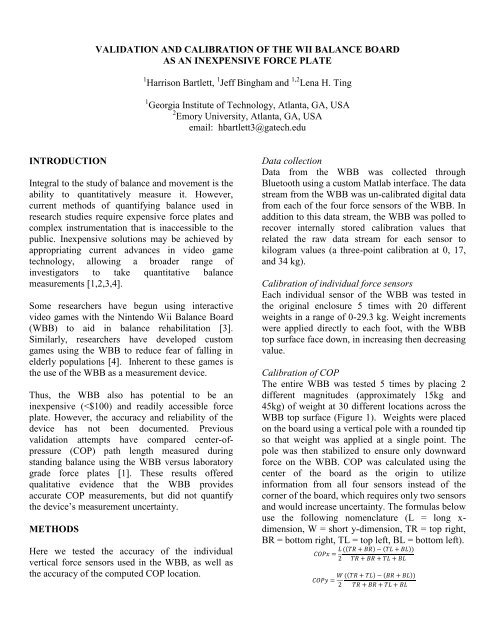 VALIDATION AND CALIBRATION OF THE WII BALANCE BOARD ...