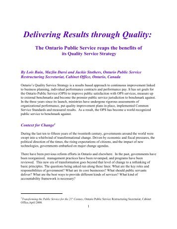 Delivering Results through Quality: The Ontario Public Service reaps ...