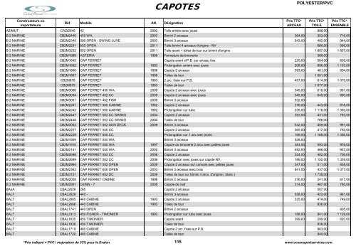 Catalogue des tauds, capotes et bimini - OceanSportServices