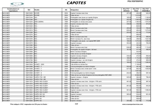 Catalogue des tauds, capotes et bimini - OceanSportServices