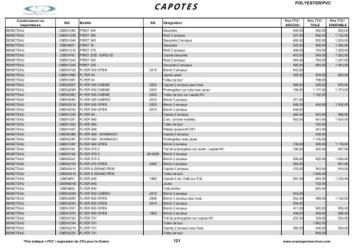 Catalogue des tauds, capotes et bimini - OceanSportServices