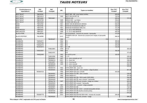 Catalogue des tauds, capotes et bimini - OceanSportServices