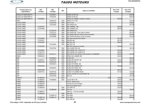 Catalogue des tauds, capotes et bimini - OceanSportServices