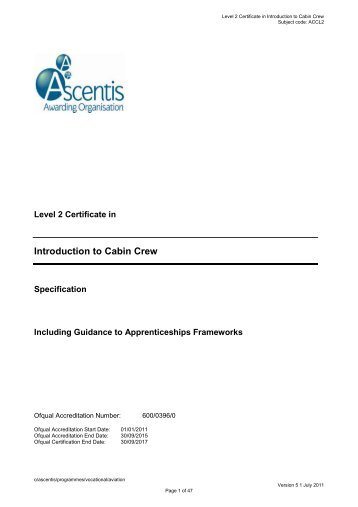 Level 2 Certificate in Introduction to Cabin Crew - Ascentis