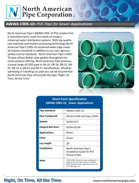 AWWA C905-10: PVC Pipe for Sewer Applications - North American ...