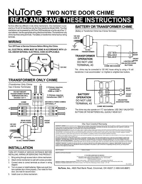 NuTone C905 transformer wiring diagram