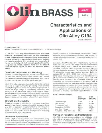 olin alloy c194 - Olin Brass