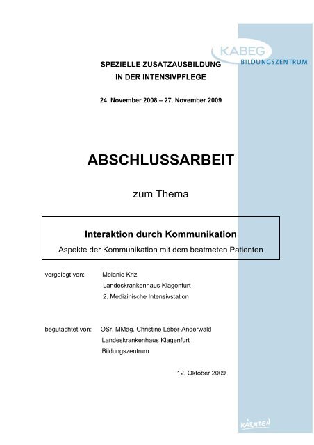 Abschlussarbeit Kabeg