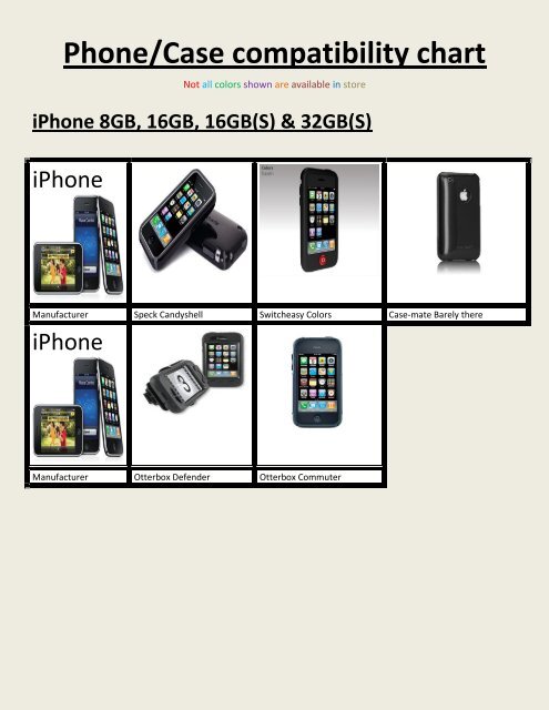 Phone/Case compatibility chart - Cellcom