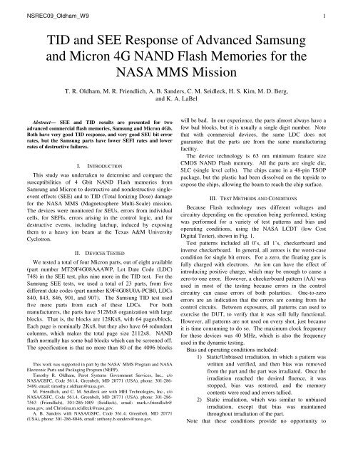 TID and SEE Response of Advanced Samsung and Micron 4G ...