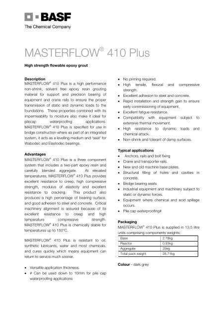 Datasheet Masterflow 410 Plus Basf Construction Chemicals
