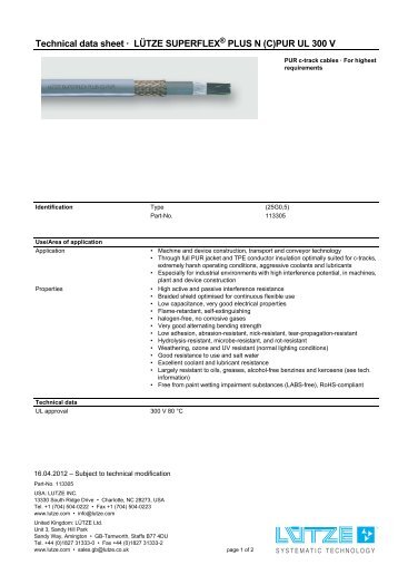 Technical data sheet · LÜTZE SUPERFLEX PLUS N (C)PUR UL 300 V