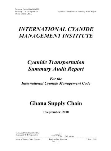 INTERNATIONAL CYANIDE MANAGEMENT INSTITUTE Cyanide ...