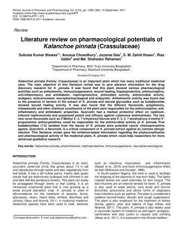 Literature review on pharmacological potentials of Kalanchoe pinnata