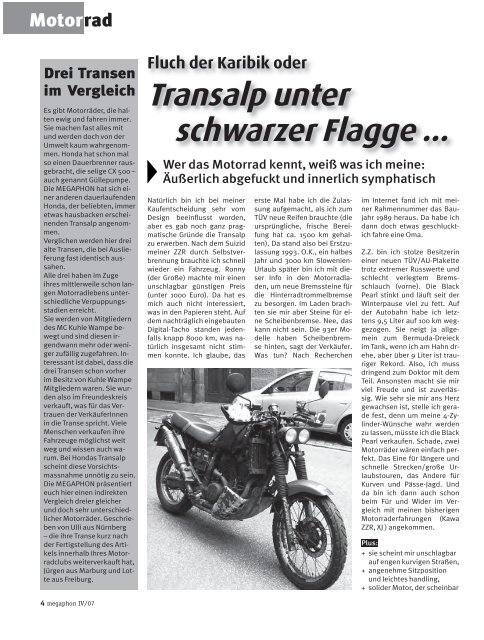 Transalp unter schwarzer Flagge ... - Motorradclub Kuhle Wampe