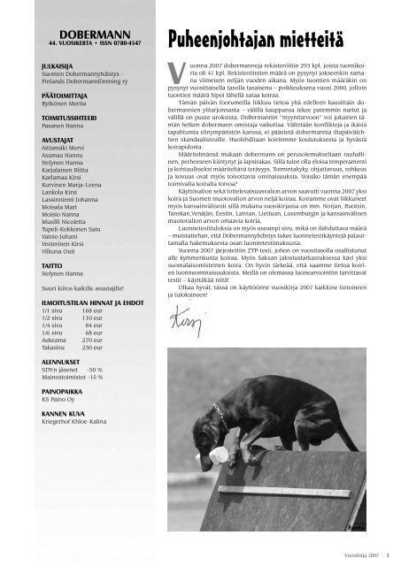 DOBERMANN VUOSIKIRJA - Suomen Dobermannyhdistys