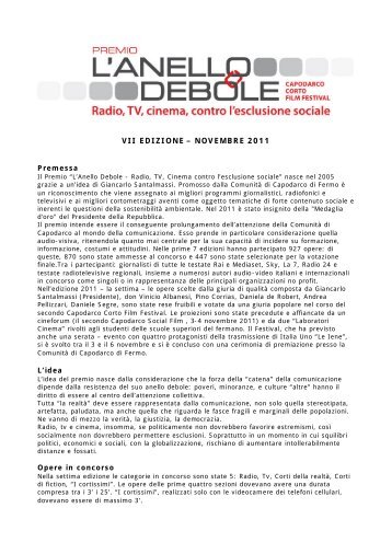 VII EDIZIONE – NOVEMBRE 2011 - L'anello debole