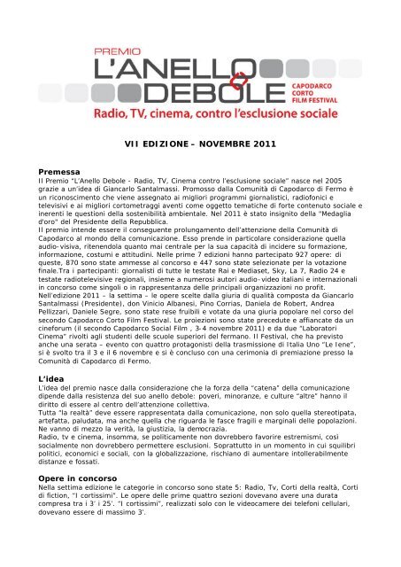 VII EDIZIONE – NOVEMBRE 2011 - L'anello debole