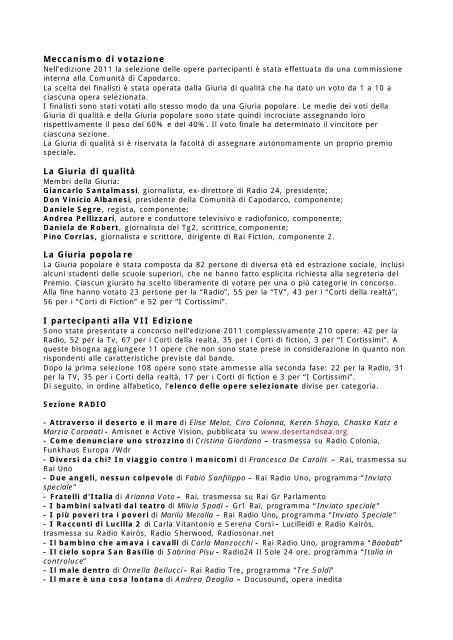 VII EDIZIONE – NOVEMBRE 2011 - L'anello debole