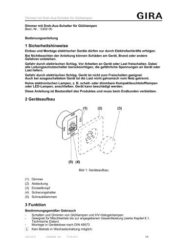 Dimmer mit Dreh-Aus-Schalter für Glühlampen - Download - Gira