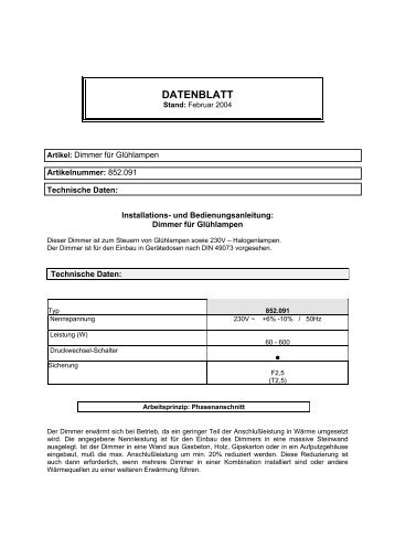 DATENBLATT - OPUS Schalter