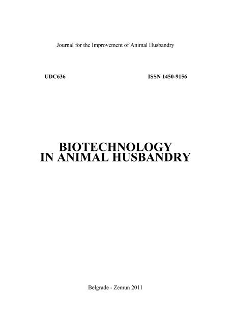 Biotechnology in Animal Husbandry - Institut za Stočarstvo