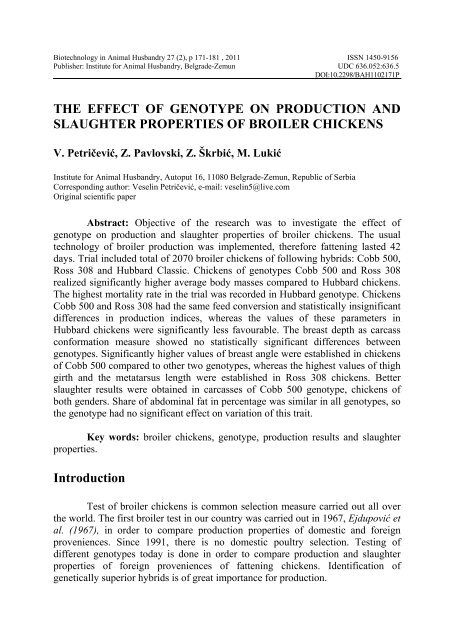 Biotechnology in Animal Husbandry - Institut za Stočarstvo