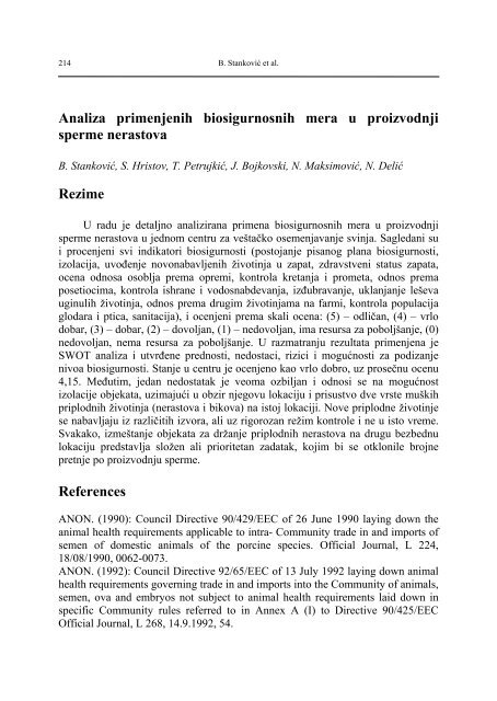 Biotechnology in Animal Husbandry - Institut za Stočarstvo