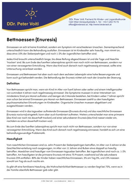 Bettnaessen (Enuresis) - Dr. Peter Voitl