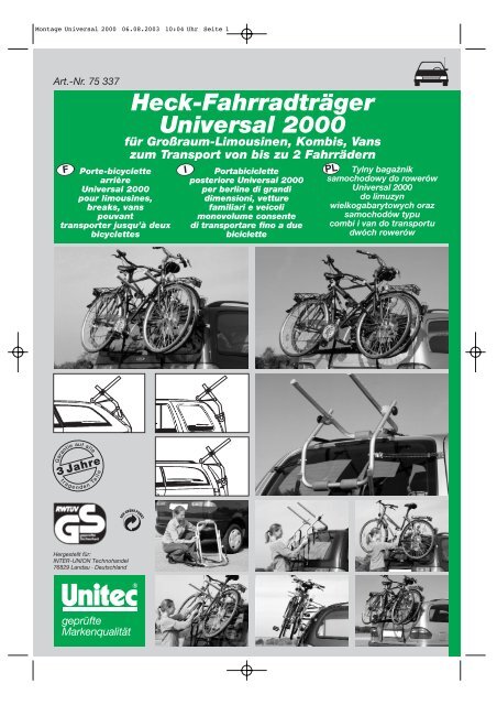 Heck-Fahrradträger Universal 2000