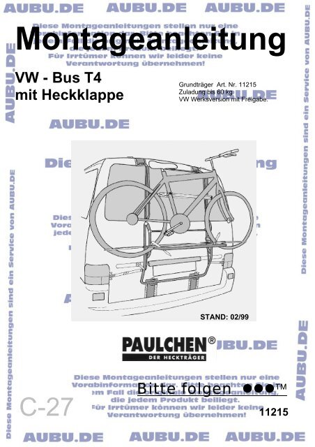 Montageanleitung VW - Bus T4 mit Heckklappe