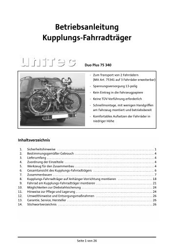 Betriebsanleitung Kupplungs-Fahrradträger