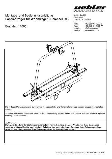 Fahrradträger für Wohnwagen- Deichsel DT2 - ATI Autoteile Immler