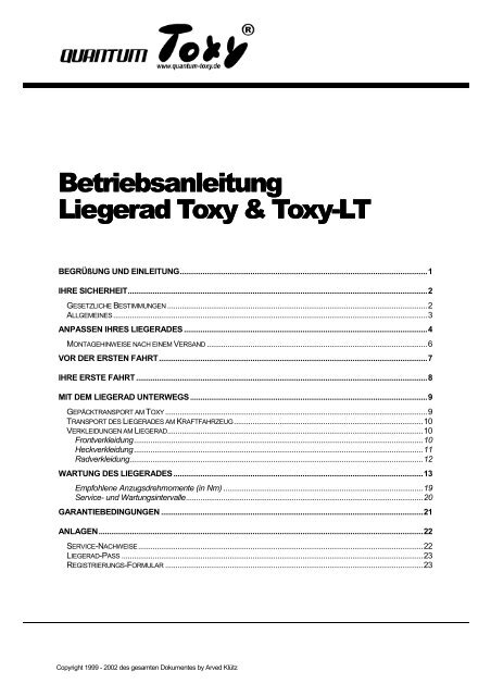 Betriebsanleitung Toxy & Toxy-LT