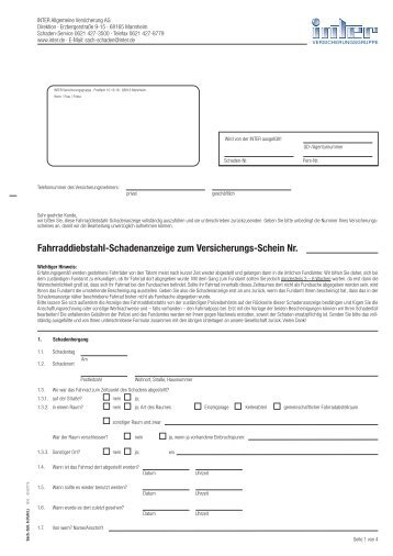 Fahrraddiebstahl-Schadenanzeige zum Versicherungs ... - Inter