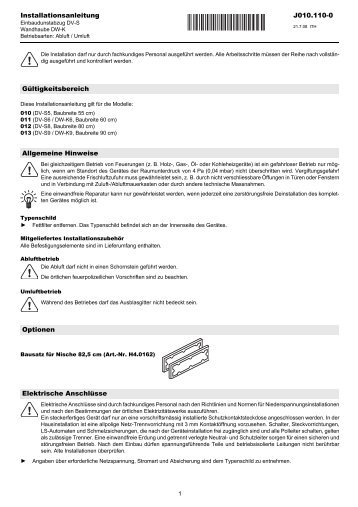 Installationsanleitung V-Zug Wandhaube DW-K - Elektroshop24