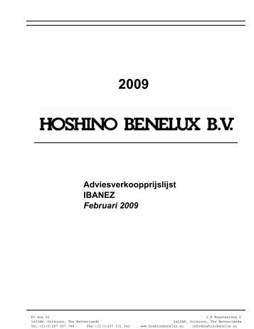 Adviesverkoopprijslijst IBANEZ Februari 2009 - Hoshino Benelux