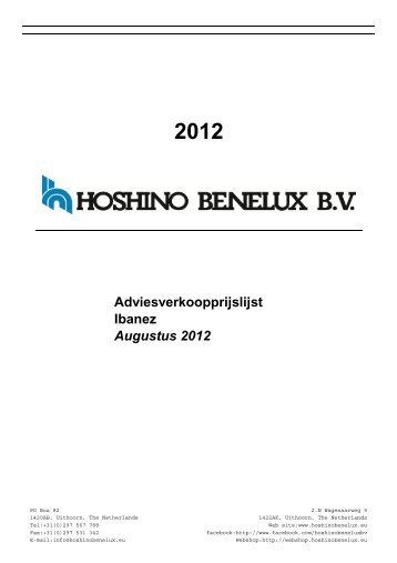 Adviesverkoopprijslijst Ibanez Augustus 2012 - Hoshino Benelux