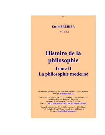Histoire de la philosophie - Les Classiques des sciences sociales ...