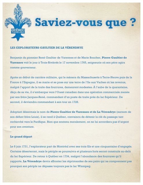LES EXPLORATEURS GAULTIER DE LA VÉRENDRYE Benjamin ...