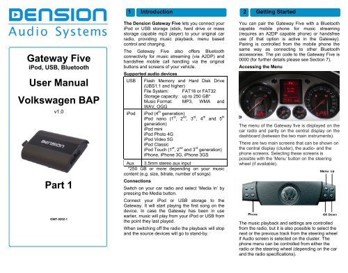 Gateway Five User Manual Volkswagen BAP Part 1 - Dension