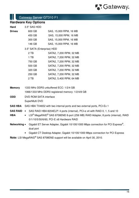 Gateway Server GT310 F1 - Acer