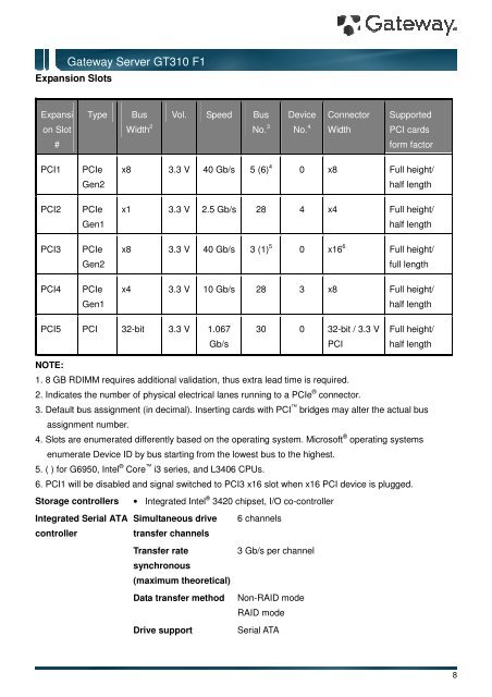 Gateway Server GT310 F1 - Acer