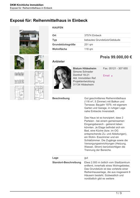 Exposé für: Reihenmittelhaus in Einbeck Preis 99.000,00 €