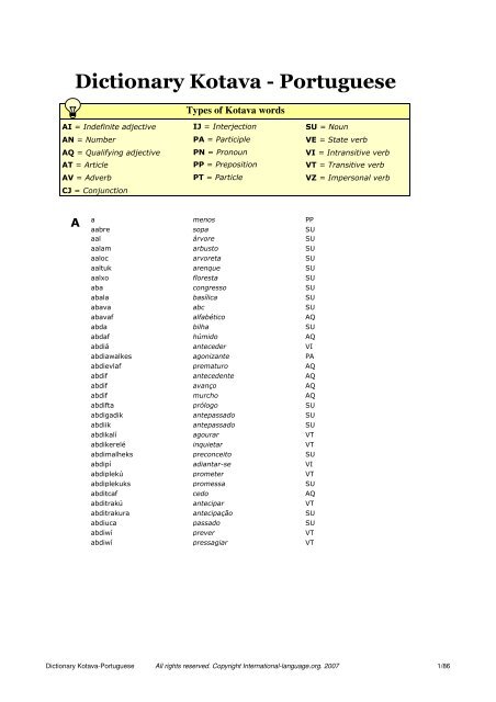 Dictionary Kotava - Portuguese - on International Language website