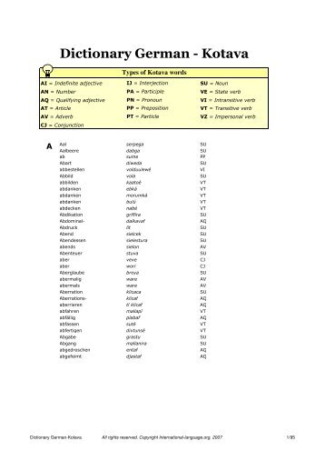 Dictionary German - Kotava - on International Language website