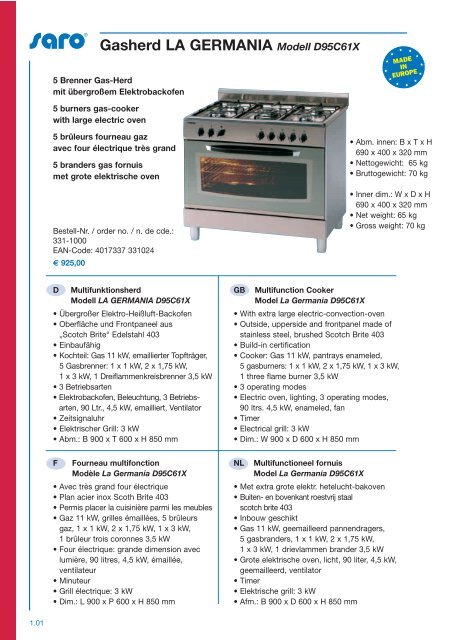 Generateur air chaud gaz 44kW 760 m3/h