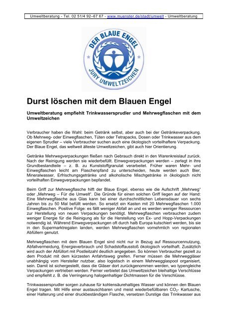 Durst löschen mit dem Blauen Engel - Stadt Münster